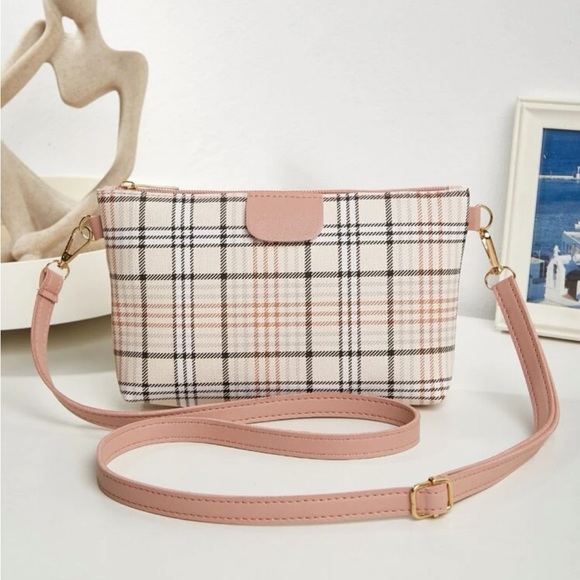 ⚠️Clearance Pink Plaid Pattern Square Crossbody Bag - Picture 3 of 6